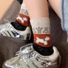 Calcetines de Lana Fair Isle Retro para Cachorro Otoño e Invierno Espesados Calientes de Media Pantorrilla Calcetines Largos Calcetines de Felpa Calcetines de Peluche Lindos