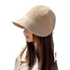 Sombrero de Pescador de Tela Texturizada a Cuadros para Mujer, Primavera y Otoño, con Visera Corta Ancha, Apertura Ajustable, Sombrero de Sol Diario que Favorece el Rostro