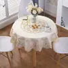Toalha de Mesa Redonda com Estampagem Dourada em PVC Transfronteiriça, Estilo Americano e Europeu, Tecido de Mesa de Jantar Doméstico Levemente Luxuoso à Prova de Óleo, 130cm, Resistente ao Calor