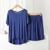 Conjunto de Pantalón Corto de Manga Corta y Cuello Redondo de Modal para Mujer, Verano, Delgado, Holgado, Casual, Cómodo, Ropa de Casa, Conjunto de Dos Piezas