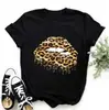 Talla Europea TransfronterizaCamiseta de Moda para Mujer Estampado de Corazón de Leopardo Negro Top Gráfico de Manga Corta para Mujer