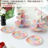 Decoración de Cumpleaños Adornos para Mesa de Postres Exhibidor de Boda Estante de Exhibición Desechable de Tres Niveles Soporte para Pasteles Rejilla para Pasteles