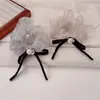 Goma para el pelo a rayas con lazo de organza y pedrería estilo francés con cinta y perlas, Elegante goma para el pelo
