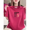 Camiseta de Manga Corta para Mujer de Comercio Exterior Transfronterizo, Estilo Nuevo, Corte Holgado, Adelgazante, Top con Estampado de Letras, Rejuvenecedor, Casual y Versátil