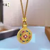 Nuevo Colgante Brújula de la Fortuna Bagua de Estilo Chino Antiguo Chapado en Oro con Diamantes de Colores y Carácter "Fu" Giratorio Hueco Cadena para Suéter de Alta Retención de Color