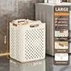 Cesto de Roupa Suja Dobrável com Rodas, Cesto de Roupa Ventilado de Grande Capacidade, Organizador de Roupas que Economiza Espaço para Casa, Branco/Creme