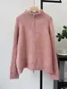 Cardigan de Tricô Casual Solto Estilo Coreano Espesso com Zíper Duplo, Gola Alta, Jaqueta Suéter Macia para Mulheres - Coleção Outono/Inverno 2026