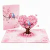 Tarjeta de felicitación emergente 3D de comercio exterior transfronterizo Tarjeta emergente con forma de corazón de flor de cerezo para el Día de San Valentín