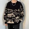 Outono e inverno juventude estilo chinês paisagem jacquard manga comprida quente suéter masculino ruan bonito gola redonda all-match bottoming suéter