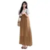 Conjunto Maternidade Verão 2026 Estilo Coreano Vestido Slip Texturizado + Blusa de Manga Bufante