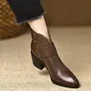Botas Martin Retro de Tacón Grueso Corto con Punta para Mujer Forradas de Piel 2026 Invierno Nuevas Marrones Adelgazantes de Tacón Alto Cortas
