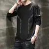 [Envio Rápido] Camiseta de manga comprida pesada 220g, camada base unissex para primavera e outono, cor sólida, branca, corte solto, gola redonda