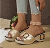 Sandálias Europeias e Americanas Transfronteiriças Novas de Salto Anabela Tamanho Grande com Rebites 1 Par de Sapatos Frescos e Confortáveis Sapatos da Moda Sandálias de Verão Atacado Cruzado Tamanho Grande