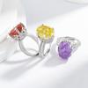 Anel de diamante cor ovo de pombo flash sobredimensionado transfronteiriço Europa e Estados Unidos feminino luxo cravejado tesouro colorido importado diamante de alto carbono lapidação flor de gelo