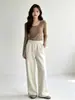 Calça de Lã e Seda Pregueada em SanfonaNova Inverno Feminina de Seda Lã Quente Solta de Pernas Largas Casual Longa