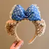 Diadema de estilo coreano kawaii para niña, bonita diadema de felpa con dibujos animados para otoño e invierno, diadema para lavarse la cara a presión con el pelo de niña dulce