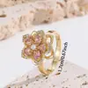Anel de Dedo Indicador Rotativo Banhado a Galvano Flor de Bauhinia Zircônio em Camadas Estilo Ins Anel Aberto de Cobre Brilhante Estilo Fada para Mulheres