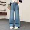 Calça Jeans Feminina Primavera e Outono 2026 Novo Estilo Infantil Casual Estampa de Coração Calça Larga para Crianças Maiores Tendência Primavera e Outono