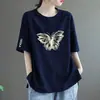 Camiseta de Manga Corta para Mujer de Comercio Exterior Transfronterizo, Nuevo Estilo Caliente de Verano, Corte Holgado, Talla Grande, Versátil, Cuello Redondo, Estampada, Top Adelgazante