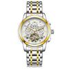AOKULASIC/Aogulas Relógio Mecânico Automático com Strass para Homens Mostrador Vazado Calendário Duplo Multifuncional Pulseira de Aço