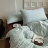 Juego Sencillo de Gasa con Fruncidos de Cuatro Piezas Juego de Tres Piezas Rayado para Dormitorio de Estudiantes Buena Calidad Funda de Edredón Individual Ropa de Cama Cómoda para Cama Doble