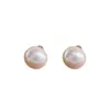 Pendientes de Plata S925 con Cierre de Mariposa, Redondos Planos Estilo Francés, Perla Rosa tipo Pan al Vapor para Mujer, Moda de Lujo Ligero, Pendientes de Perlas de Imitación Mabel Versátiles