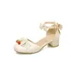 Sandalias Huecas con Lazo de Encaje y Punta de Caramelo Tacón Cuadrado Tacón Medio Zapatos para Niños Zapatos Infantiles 28-46 Zapatos de Comercio Exterior