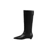 Botas de Caballero de Cuero de Dos Capas para Mujer Botas Largas de Caña Alta Novedad Otoño/Invierno Punta Fina Cremallera Trasera Tacón Bajo Botas Adelgazantes No por Encima de la Rodilla