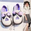 Zapatos Pequeños de Cuero Kuromi Zapatos de Princesa Zapatos de Vestir Solos Zapatos de Vestir Solos Kuromi Primavera y Verano Suela Suave Lazo Lindo Zapatos de Combinación JK