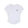 Camiseta Feminina de Manga Curta com Bordado de Coração, Estilo Coreano, Verão, Franzida, Slim Fit, Elegante, Petite, Emagrecedora, Top Curto