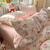 Juego de Cuatro Piezas de Gasa de Doble Capa tipo Caricatura Ropa de Cama Femenina Clase A Sábana de Cama Funda de Edredón para Dormitorio de Estudiante Juego de Tres Piezas 4