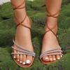 Sandalias de Tiras para Comercio Transfronterizo para Mujer Verano 2024 Nuevo Pedrería Planas Talla Grande Casual Playa Romanas Mujer