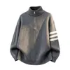 Nuevo suéter de punto de tres rayas para otoño e invierno para hombres y parejas, cuello alto, media cremallera, corte holgado, venta al por mayor de fábrica transfronteriza