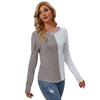 Site Independente Transfronteiriço, Camiseta Casual Patchwork de Manga Longa com Gola Redonda Amazon Feminina, Peça Básica Versátil para Usar por Baixo