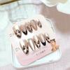 10 Piezas de Uñas Postizas de Estampado de Leopardo con Bordes Negros, Uñas de Manicura Modernas y de Alta Gama, Uñas Postizas Ojo de Gato con Diamantes Incrustados a Mano