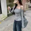 Camiseta de Manga Larga de un Solo Hombro Estilo Nuevo Primavera y Otoño, Diseño Ajustado para Principios de Otoño, Top Sexy y Versátil
