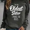 Sudadera con Estampado de Letras para Hermanas Mayores, Sudadera Casual de Manga Larga con Cuello Redondo, Ropa para Mujer, Rojo Púrpura