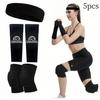 Juego de Manguitos, Rodilleras y Cinta para la Cabeza de Voleibol, Manguitos de Nylon Lycra, Rodilleras Espesas de Esponja Anticolisión, Cinta Deportiva Absorbente de Sudor
