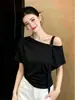 Camiseta Blanca de Verano Nueva Francesa de un Solo Hombro para Mujer, Manga Corta, Ajustada, Diseño Favorecedor, Top A13236