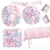 Suministros para fiesta de cumpleaños de mariposa rosa, platos de papel desechables, toallas, vajilla, vajilla, juego de vajilla, decoraciones temáticas para fiesta de té