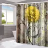 Cortina de ducha serie flores de madera transfronteriza, partición de separación de seco y húmedo para baño del hogar, cortina de ducha con impresión digital, cortina de ducha impermeable