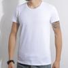 Nueva camiseta de manga corta para hombre Algodón Lycra color sólido ajustada coreana ajustada cuello redondo en V camisa interior para hombre verano mayoreo