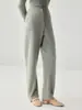 Pantalones casuales de pierna recta de tiro alto 100% cachemir puro para mujer, pantalones largos de punto grueso de pierna ancha para otoño e invierno, color liso, con caída, adecuados para usar como prenda exterior