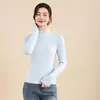 Camisa básica de lã com gola semimang alta para primavera e outono, top de malha básico quente de manga longa leve, suéter versátil para o dia a dia