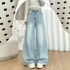 Jeans retro azul claro estilo Hong Kong de corte holgado para mujer, nueva colección de otoño, cintura alta, adelgazantes, versátiles pantalones de pierna ancha