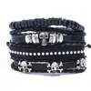 Pulsera Europea y Americana Transfronteriza de Venta Caliente con Cuentas de Calavera Vintage de Cuero de Vacuno para Hombre Tejida DIY Traje Pulsera de Cuero