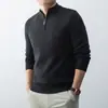 Suéter de punto para hombre con media cremallera, nuevo suéter con cremallera y cuello alto, capa interior de color liso, cálida capa base de punto para hombre