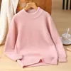 Suéter de lana para niños 100% lana pura, de doble hebra, engrosado, cuello medio alto, capa base de cachemir para niños y niñas