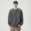 Suéter retro pesado estilo americano para hombre, nueva colección invierno 2026, corte holgado y relajado, suéter de punto con cuello Henley, prenda de abrigo para otoño e invierno