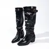 Botas de caballero botas de plataforma tacón grueso botas de mezclilla retro francés comercio exterior 2026 nuevo versátiles transfronterizas para mujer negro